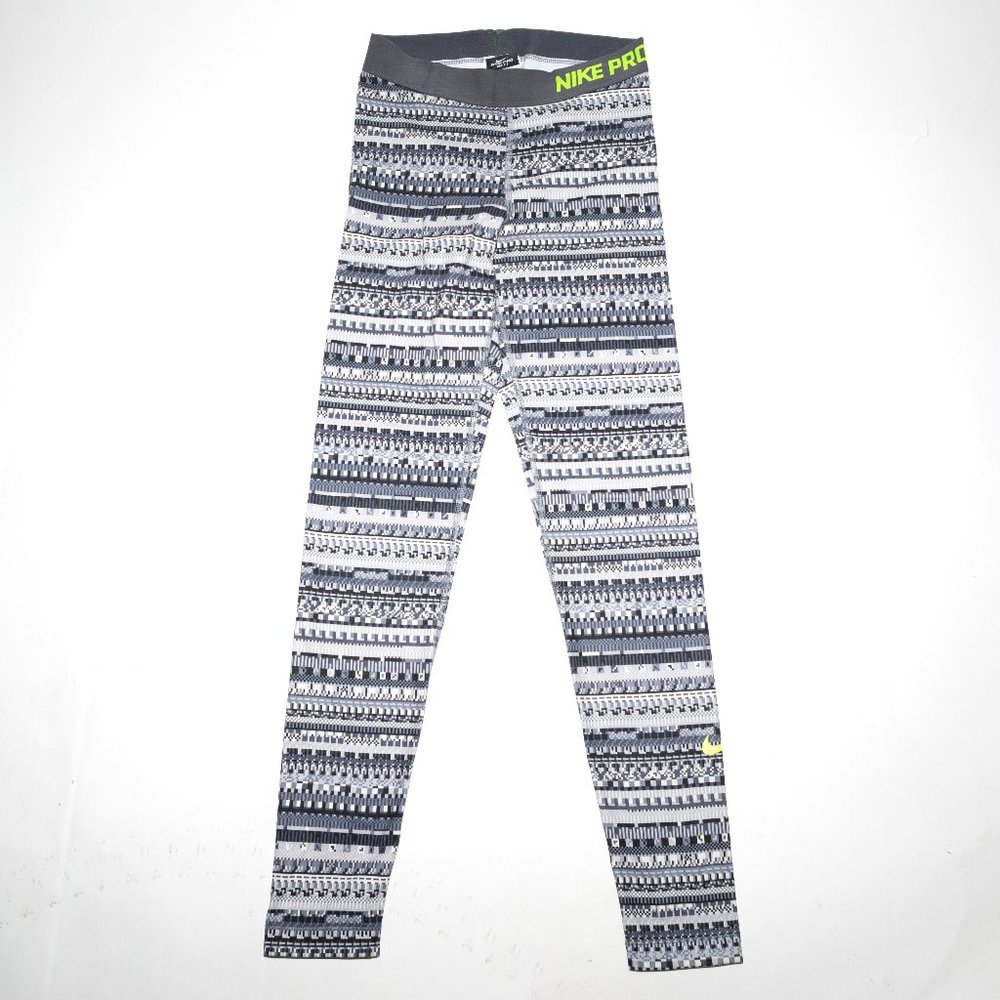 Nike Pro Women's Digital Gray Graphic Print Athletic Full Length Leggings Sz S